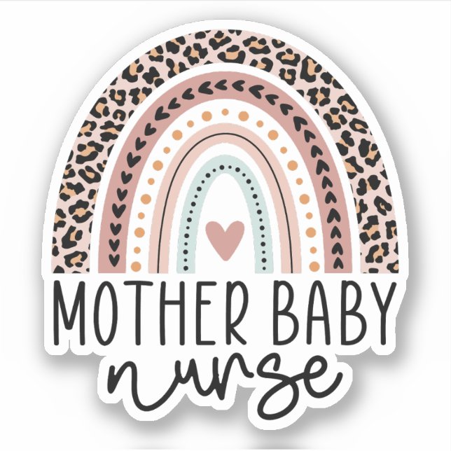 Cute Mother Baby Nurse Leopard Rainbow Sticker (Front)