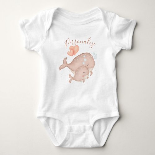 Cute Mother Baby Whales Love Hearts Personalized Baby Bodysuit