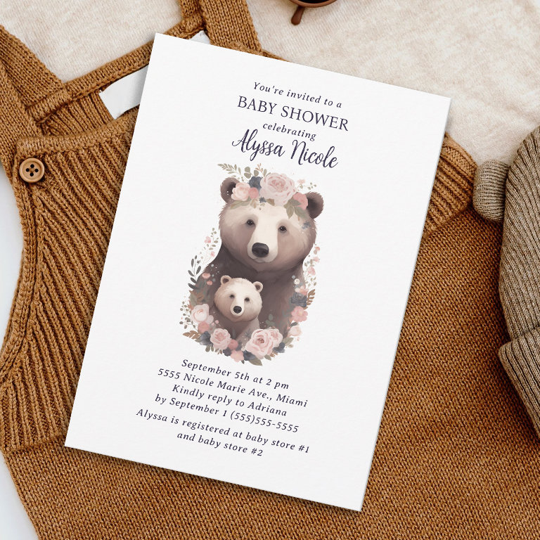 Cute Mother Bear Baby Cub Baby Shower Invitation