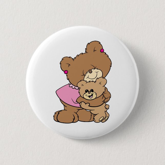 cute mother bear hugging baby bear design pinback button (Front)