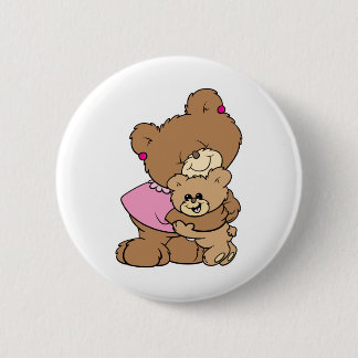 cute mother bear hugging baby bear design pinback button