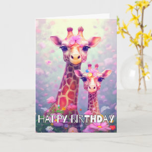 Cute Mother & Daughter Giraffe Happy Birthday Card
