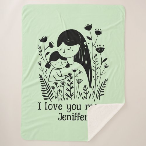 Cute Mother  Daughter Hugging Mothers Day Green Sherpa Blanket