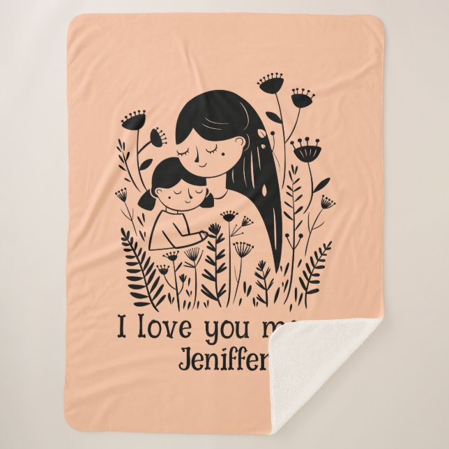 Cute Mother & Daughter Hugging Mother's Day Peach Sherpa Blanket (Front)