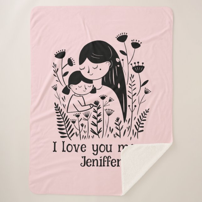Cute Mother & Daughter Hugging Mother's Day Pink Sherpa Blanket (Front)