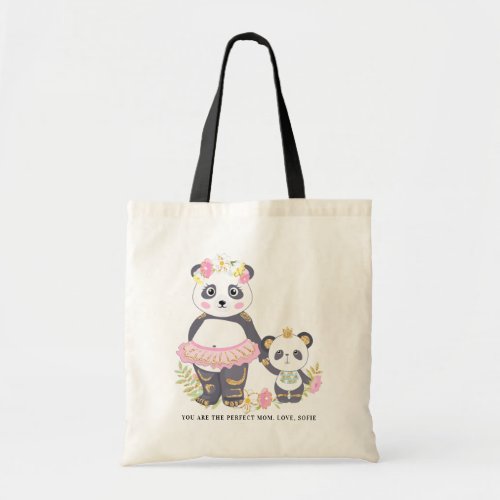 Cute Mother  Daughter Pandas Floral Mothers Day Tote Bag