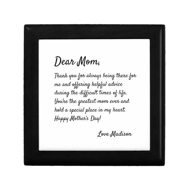 Cute Mother Dear Mom Letter Black Personalized Gift Box (Front)