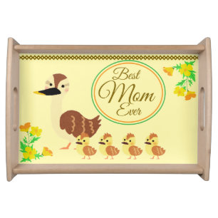Cute Mother Duck And Ducklings Best Mom Ever Serving Tray