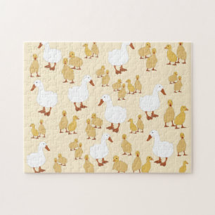 Cute Mother Duck & Baby Duckling Pattern Jigsaw Puzzle