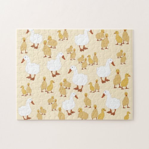 Cute Mother Duck  Baby Duckling Pattern  Jigsaw Puzzle