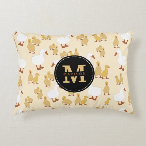 Cute Mother Duck  Baby Duckling Pattern Monogram Accent Pillow