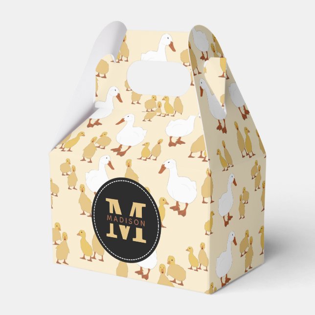Cute Mother Duck & Baby Duckling Pattern Monogram Favor Boxes (Front Side)