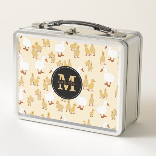 Cute Mother Duck  Baby Duckling Pattern Monogram  Metal Lunch Box