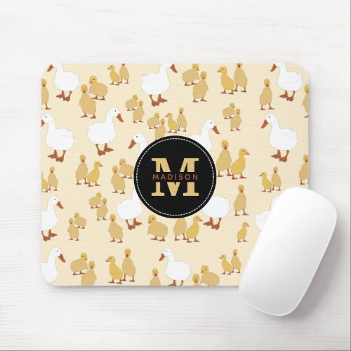 Cute Mother Duck  Baby Duckling Pattern Monogram Mouse Pad