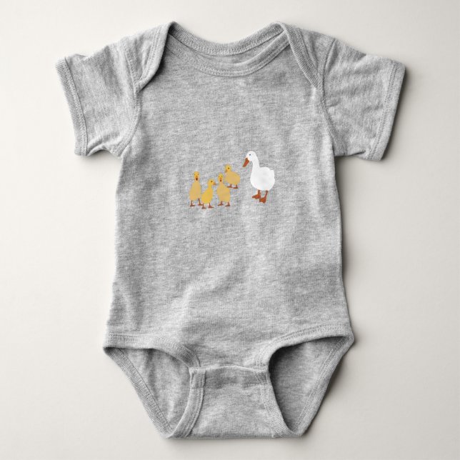 Cute Mother Duck & Baby Ducklings Baby Bodysuit (Front)