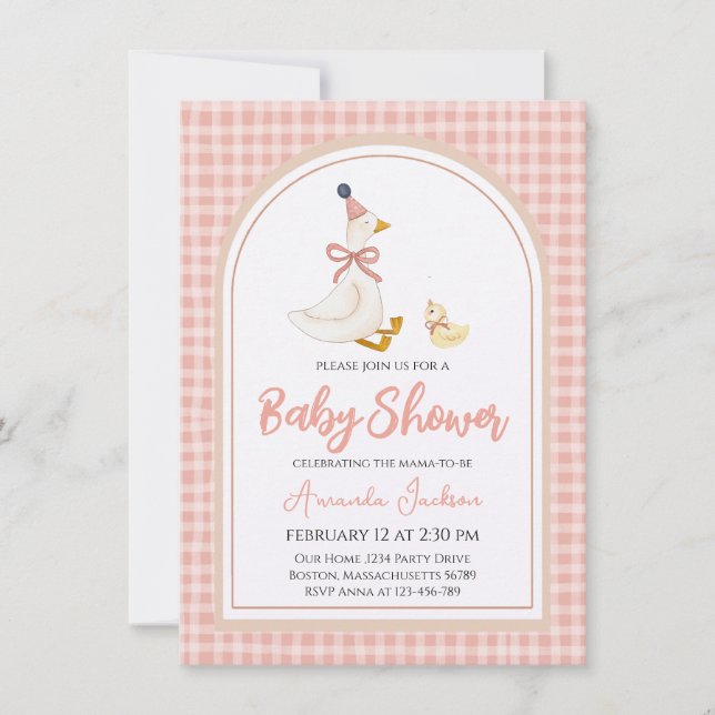 Cute Mother Goose & Gosling Pink Baby Shower   Invitation (Front)