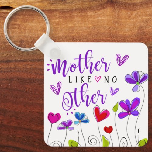 Cute Mother Photo Colorful Floral Artwork Keychain