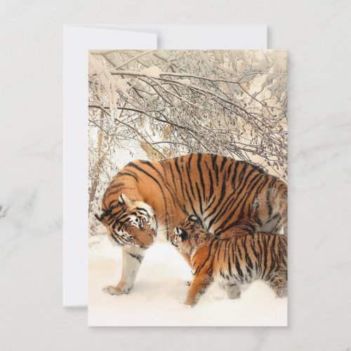 Cute Mother Tiger with Baby in Snow Thank You Card