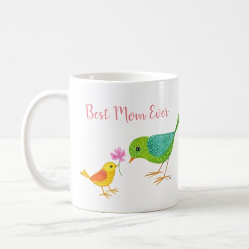 Cute Mothers Day Gift Mama Bird Baby Bird Flower Coffee Mug