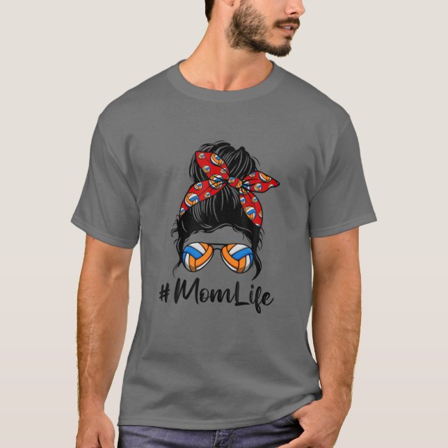 Cute Mother's Day Messy Bun Volleyball Mom Mommy W T-Shirt (Front)