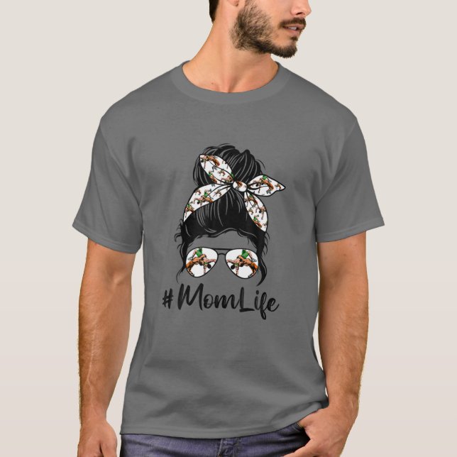 Cute Mother's Day Messy Bun Wrestling Mom Mommy Wo T-Shirt (Front)