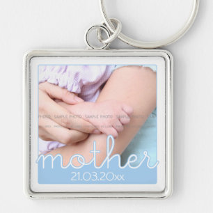 Cute Mothers Day Photo Blue White Mother Cutouts Keychain