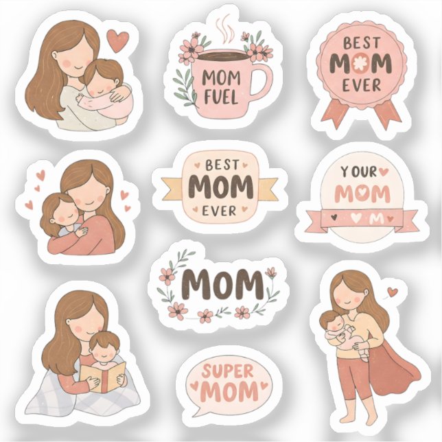 Cute Mother's Day Stickers | Best Mom Ever | Super (Front)