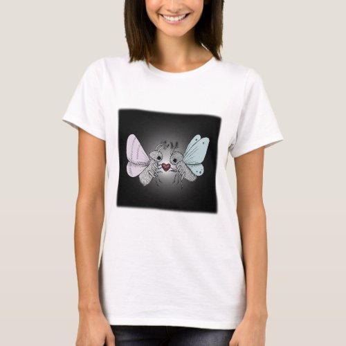 Cute Moths Heart Whimsical Goth Bug Lover Gift T_Shirt