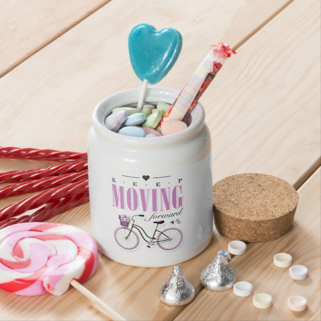 Cute Motivational Keep Moving Forward with Bicycle Candy Jar (In Situ)