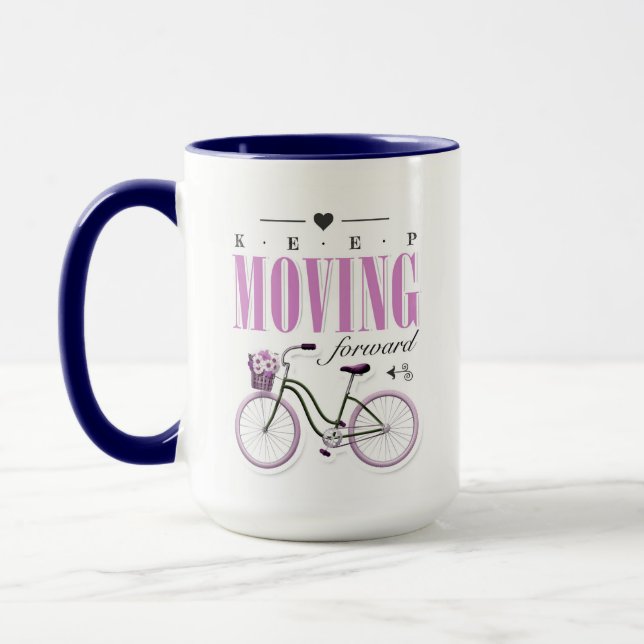 Cute Motivational Keep Moving Forward with Bicycle Mug (Left)