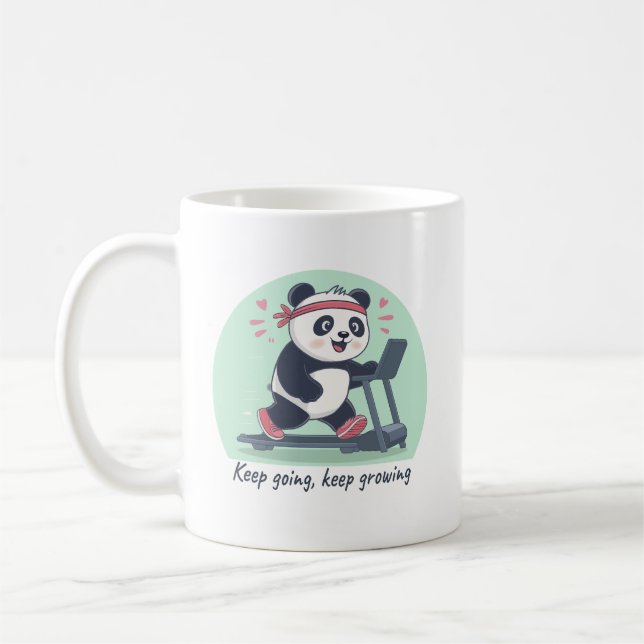 Cute Motivational Panda on Treadmill Coffee Mug (Left)