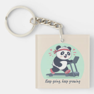 Cute Motivational Panda on Treadmill Keychain