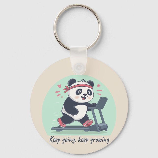 Cute Motivational Panda on Treadmill Keychain (Front)