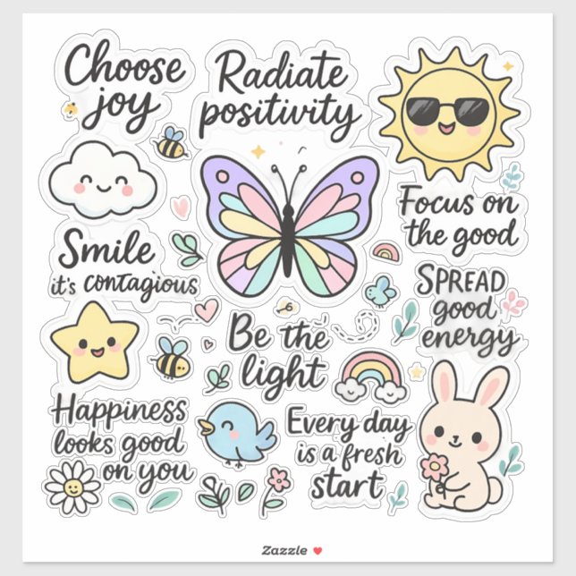 Cute Motivational Quotes & Happy Characters Sticker (Sheet)