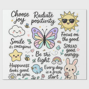 Cute Motivational Quotes & Happy Characters Wrapping Paper