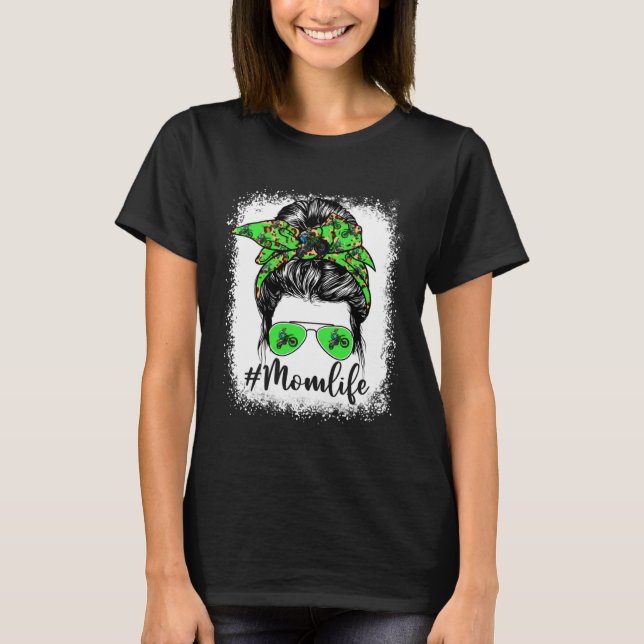 Cute Motocross Mom Life Messy Bun Game Day Mother  T-Shirt (Front)