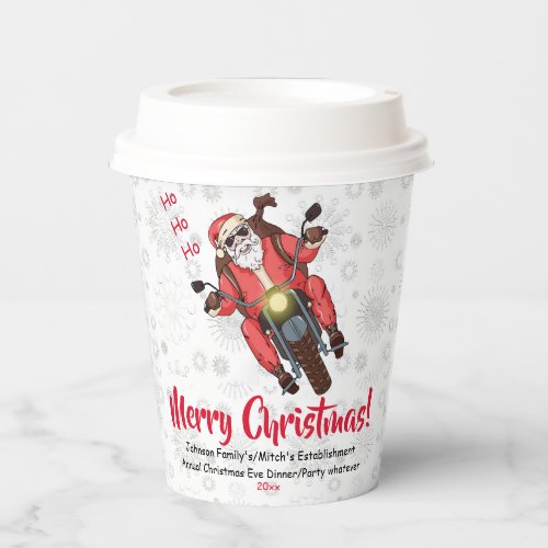 Cute Motorcycle Biker Santa Snowflakes Paper Cup