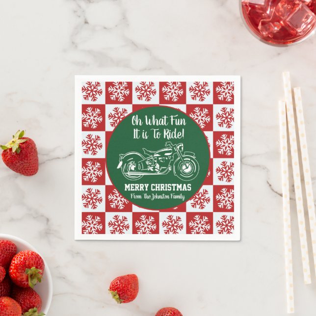 Cute Motorcycle Christmas Quote Snowflakes Party Napkins (Insitu)
