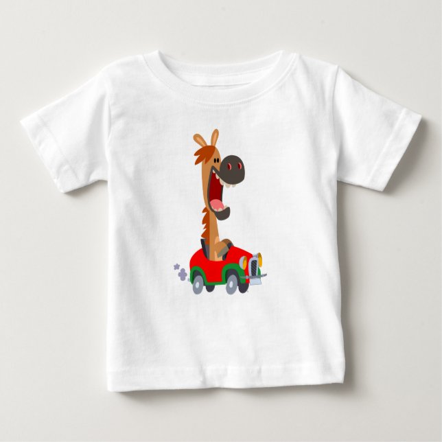 Cute Motorized Cartoon Horse Baby T-Shirt (Front)