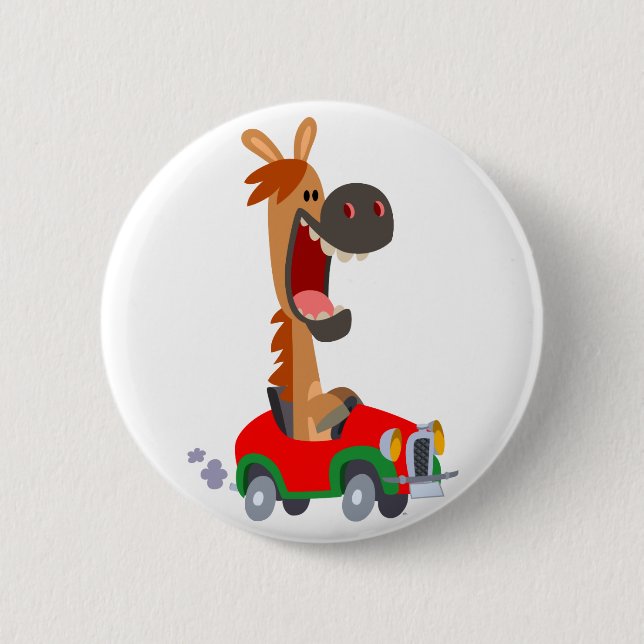 Cute Motorized Cartoon Horse Button Badge (Front)