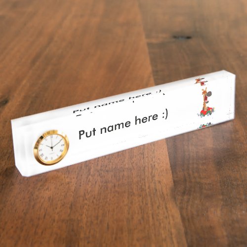 Cute Motorized Cartoon Horse Name Plate with Clock