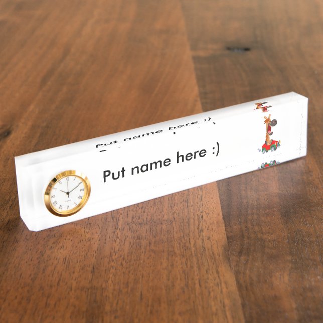 Cute Motorized Cartoon Horse Name Plate with Clock (Side)
