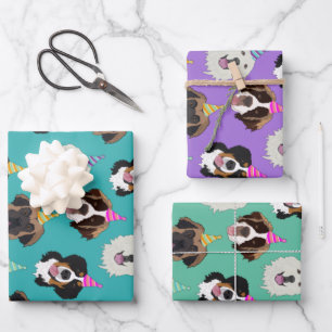 Cute Mountain Dog Birthday Wrapping Paper Sheets