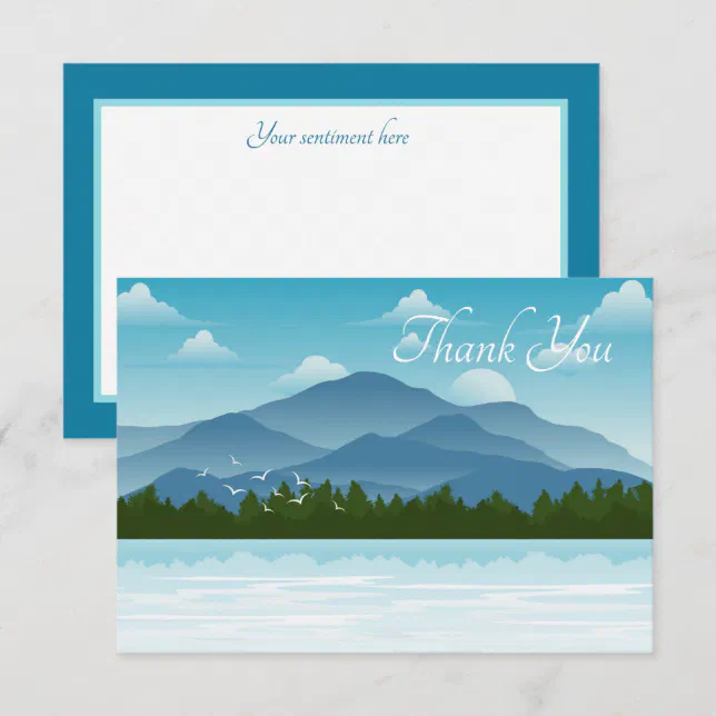 cute Mountain lake scene add sentiment Thank You Card | Zazzle