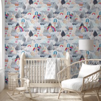 Cute Mountain Landscape Hot Air Balloon Nursery