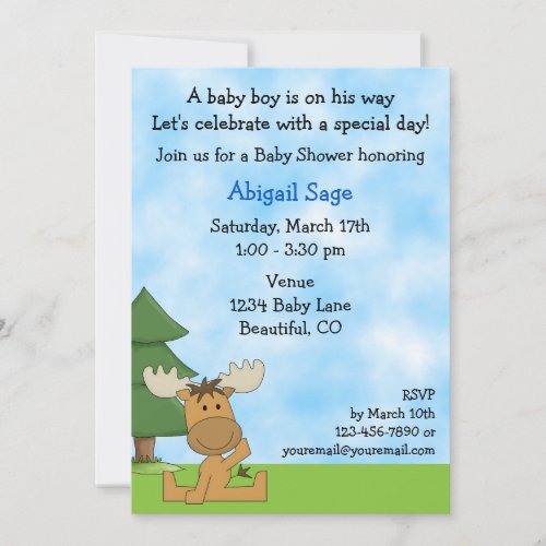 Mountain Moose Baby Shower Invitation for Boys