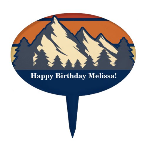 Cute Mountain Sunset Custom Outdoor Birthday Party Cake Topper