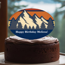 Cute Mountain Sunset Custom Outdoor Birthday Party Cake Topper