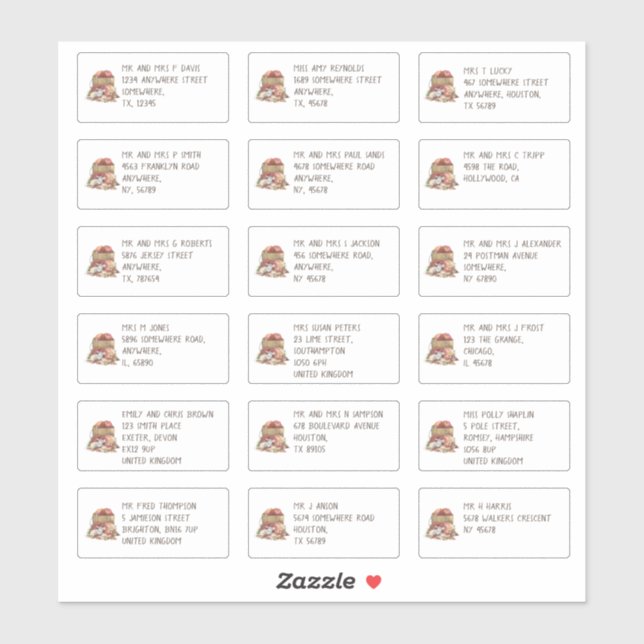 Cute Mouse 18 Individual Name Address Thanksgiving Sticker (Sheet)
