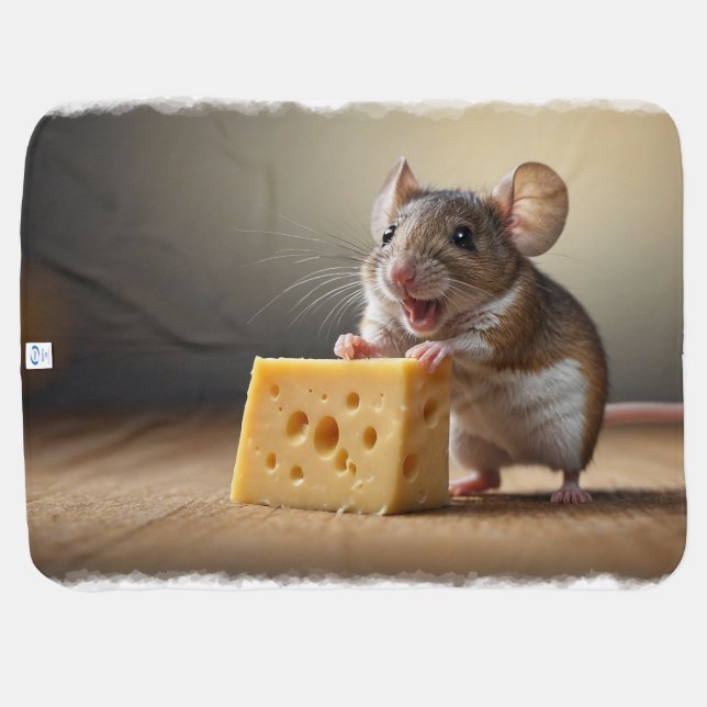 Cute Mouse and Cheese Baby Blanket (Back Horizontal)